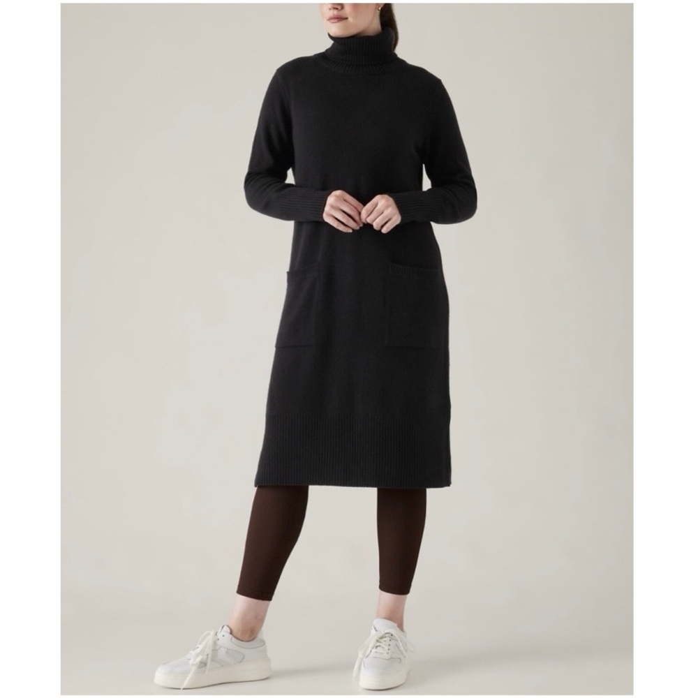Athleta 2023 Alpine Size XS Turtleneck Long Sleeve Knit Sweater Dress in Black - Picture 10 of 16